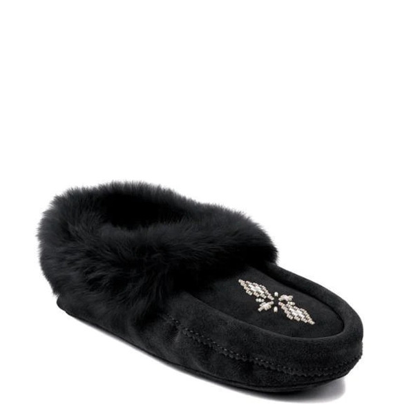 Tipi Fur Trim Suede Black Ladies Moccasin