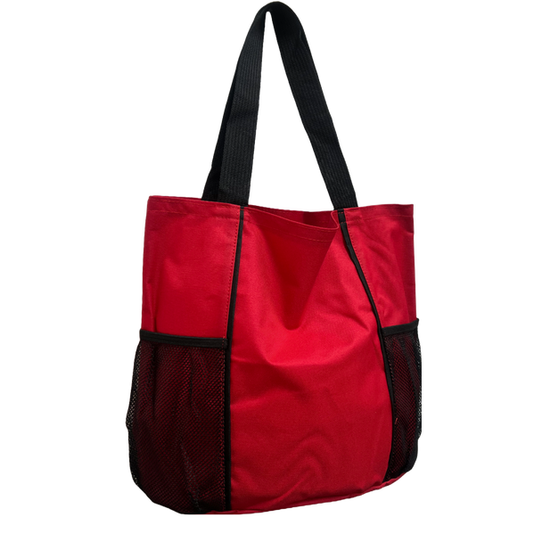 Canvas Tote 16"X15" Red With Net Pockets