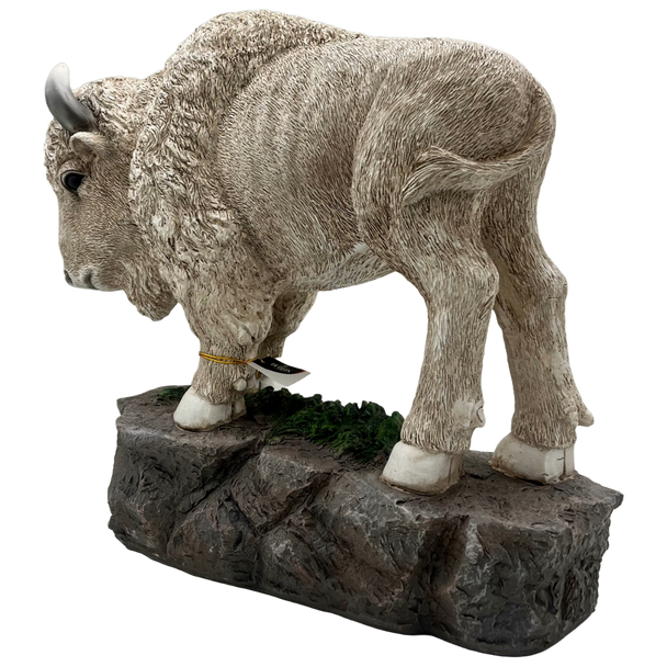Statue White  Buffalo On Rock 20.5"X8.5"X18"