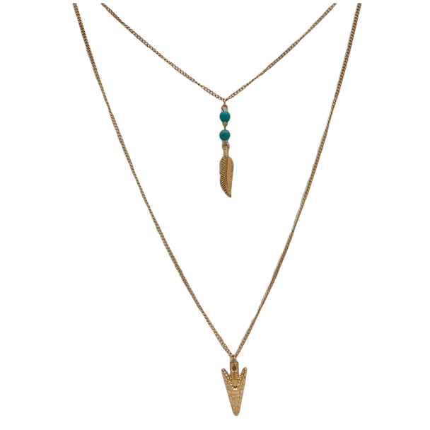 Necklace Arrowhead with Feather - Turquoise