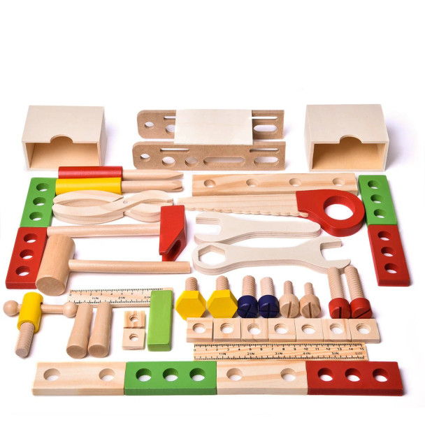 WOODEN TOOLBOX DIY 43PCS FUN LITTLE TOYS