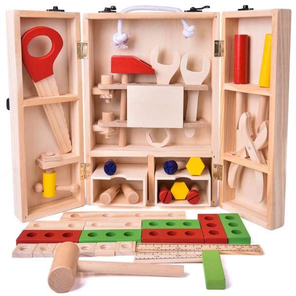 WOODEN TOOLBOX DIY 43PCS FUN LITTLE TOYS