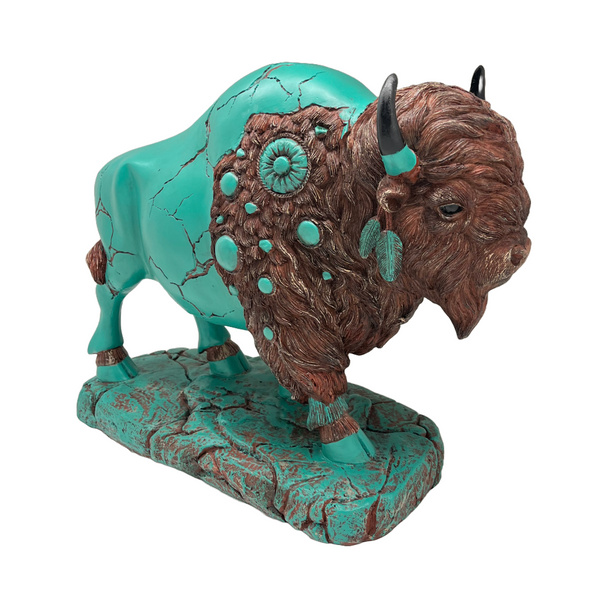 Statue Turquoise Buffalo on Rock 20.5"X8.5"X18"