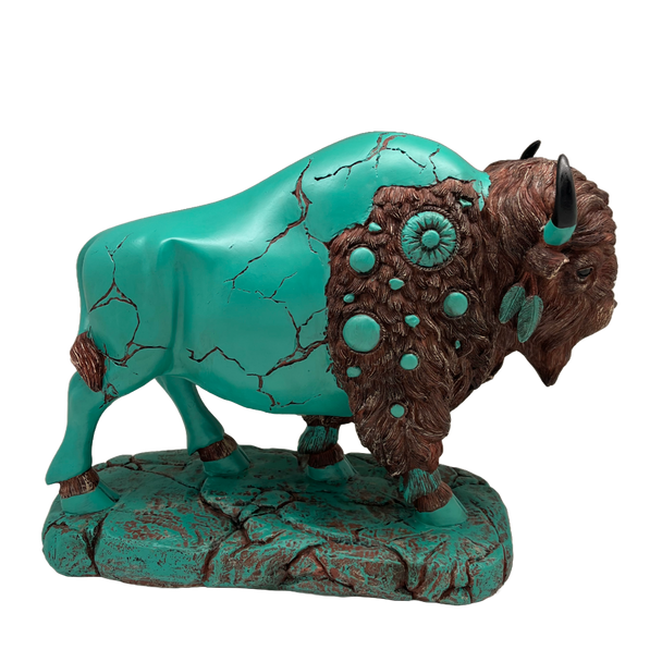 Statue Turquoise Buffalo on Rock 20.5"X8.5"X18"