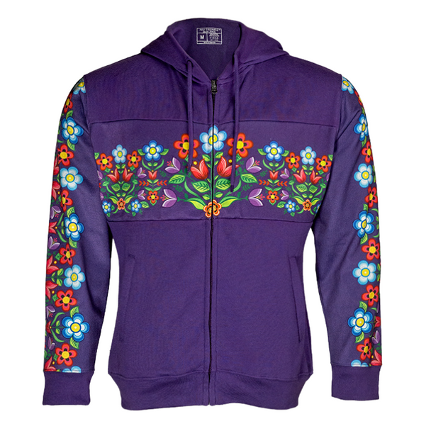 Ladies Hoodie Zip-up Floral Gathering - Purple