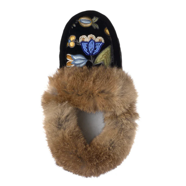 Tipi Moccasin  Black Velvet with Fur Trim Tipi Moccasin  Black Velvet with Fur Trim
