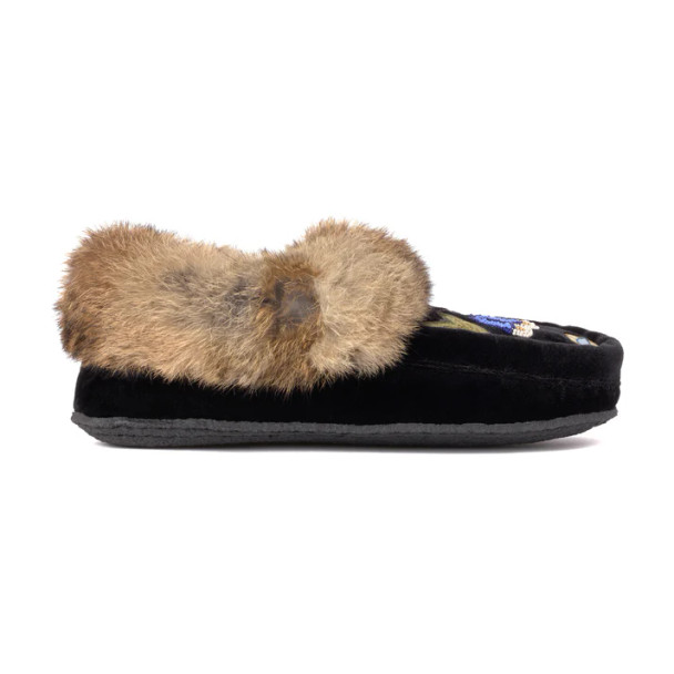 Tipi Moccasin  Black Velvet with Fur Trim Tipi Moccasin  Black Velvet with Fur Trim