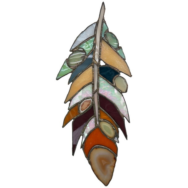 Stained Glass with  Agate Suncatcher - Feather Large
