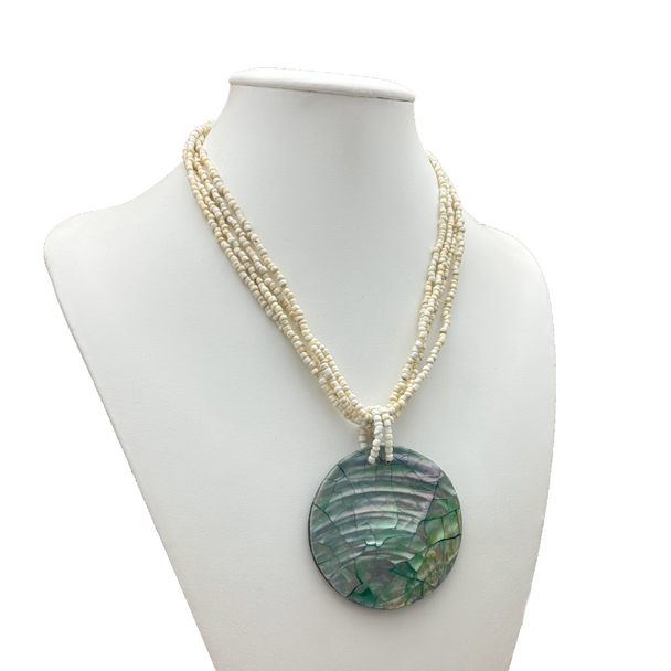 Statement Necklace White Beads & Abalone Shell