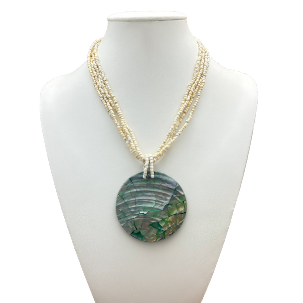 Statement Necklace White Beads & Abalone Shell