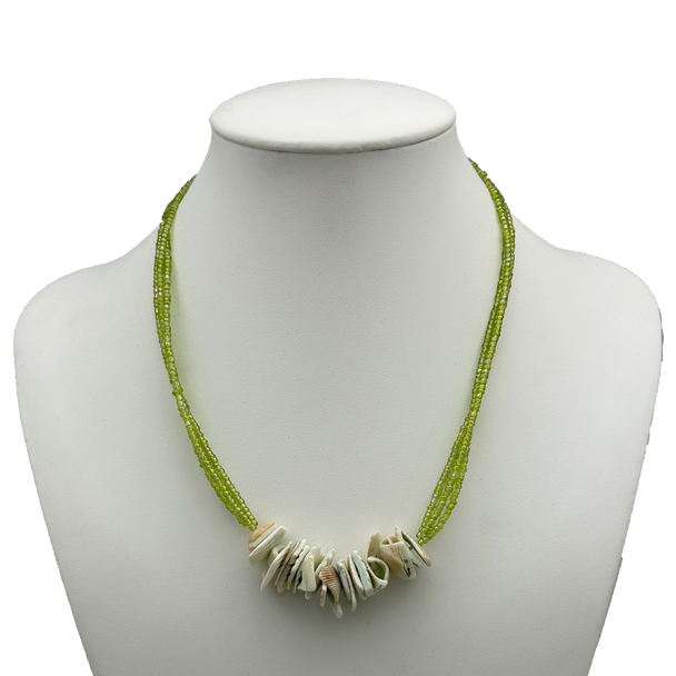 Green Strung Necklace with Shells
