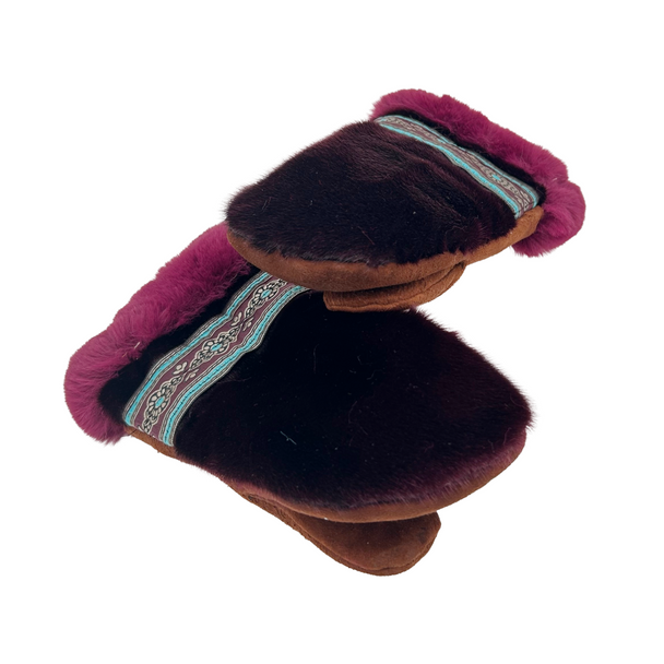 Mittens with Dyed Seal fur - Purple and Turquoise
