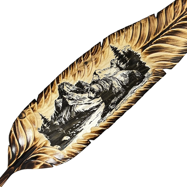 Laser printed Feather Plaque 35"  - Bear & Mountains