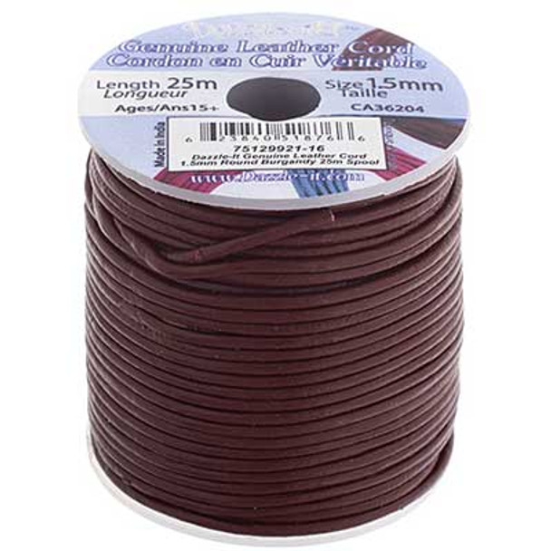 Leather Cord 1.5Mm Rnd Burgundy 25m