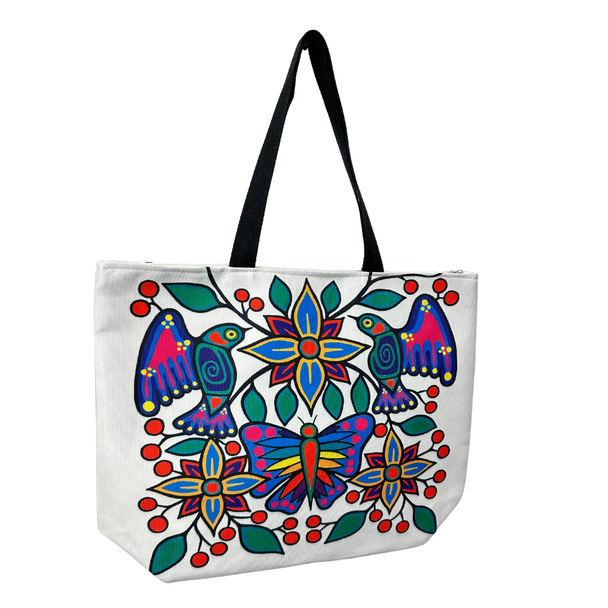 Canvas Tote "Floral Garden" Jim Oskineegish Zipper/Pocket