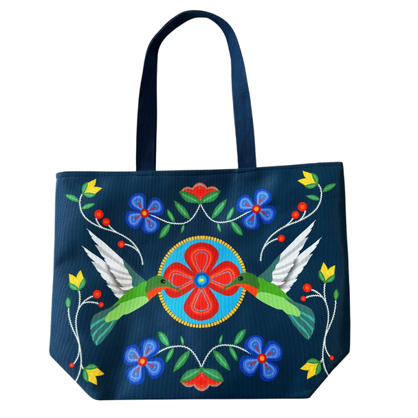 Canvas Tote "Hummingbirds" Lisa Berry Zipper/Pocket