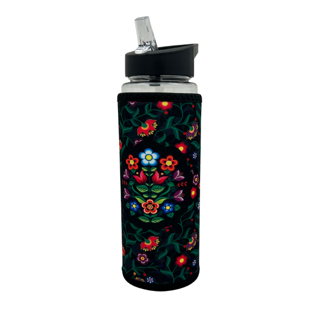 Water Bottle with Sleeve Floral Gathering Black 24oz