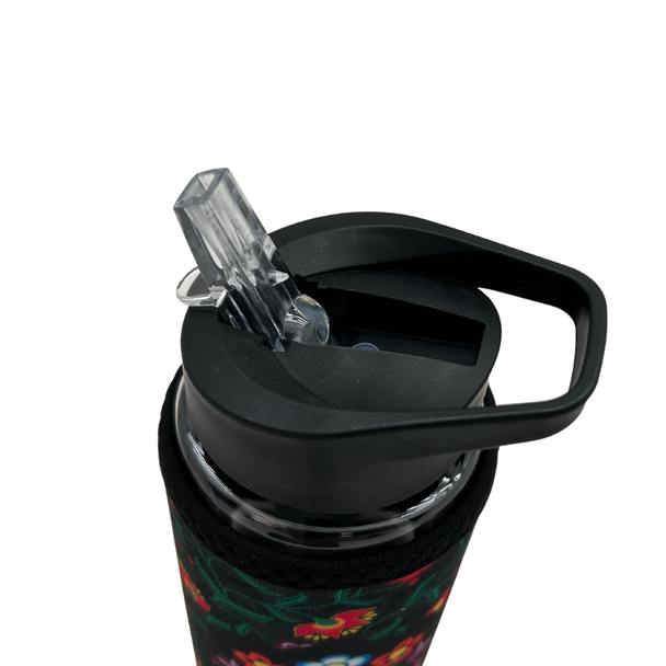Water Bottle with Sleeve Floral Gathering Black 24oz