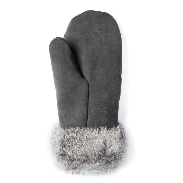 Fur Trim Mitt Charcoal Adult