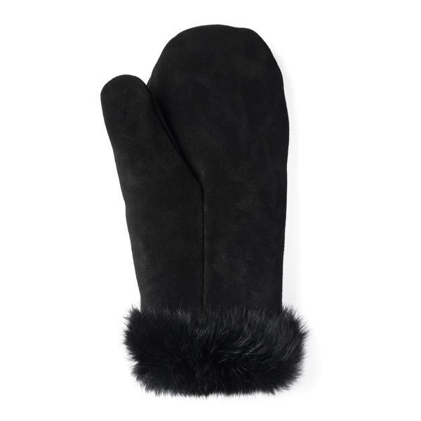 Fur Trim Mitt Black Adult