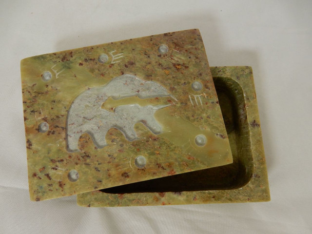 Soap Stone Bear Box With Carved Lid 3 X 4