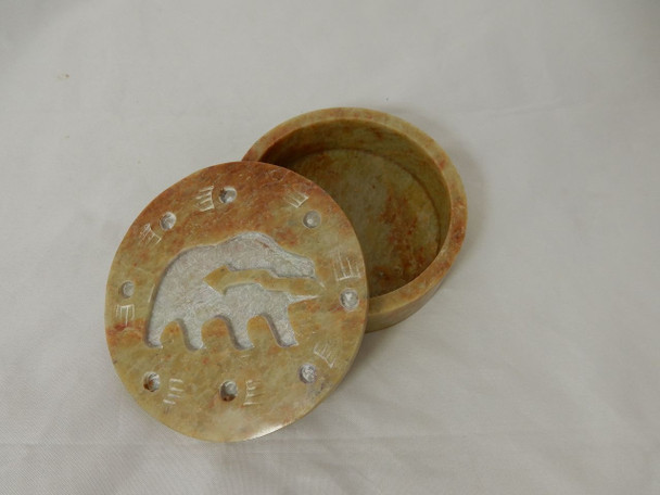 Soap Stone Bear Box With Carved Lid 3 X 4