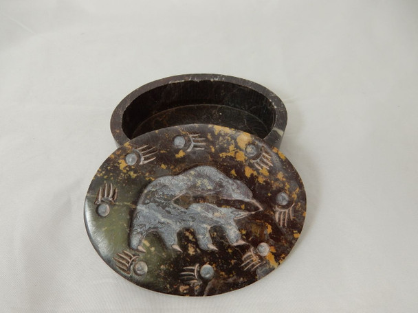 Soap Stone Bear Box With Carved Lid 3 X 4