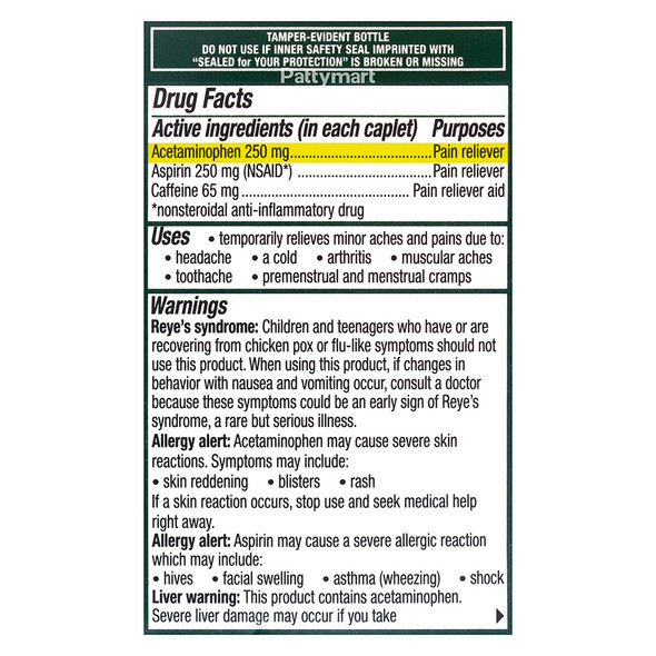 2740-EXCEDRIN EXTRA STRENGTH X 24 TABS VERDE
