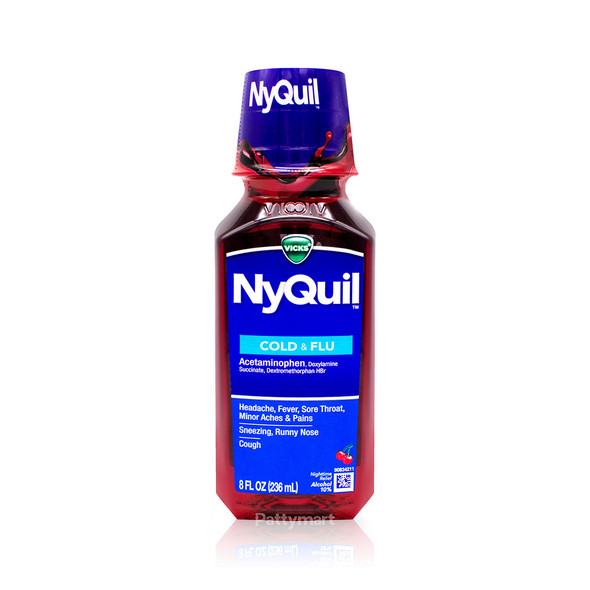 Nyquil- Cold & Flu Cherry Syrup/ Resfriado y Gripe Jarabe de cereza x 8 oz