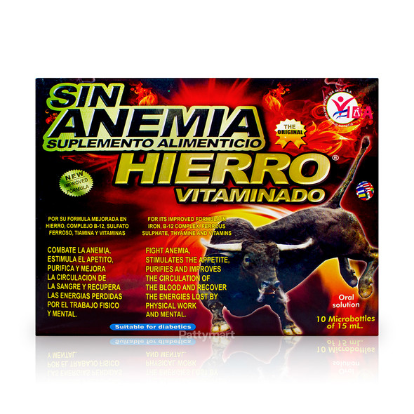 Sin Anemia – Hierro Vitaminado Bebible – Iron Supplement Drink – 10 Vials