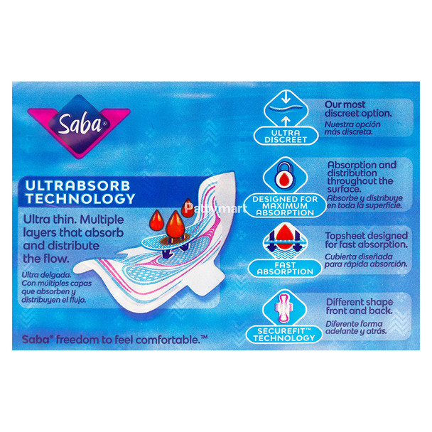 Saba- Ultra thin long Pads/ Toallas Ultra delgadas larga x 16