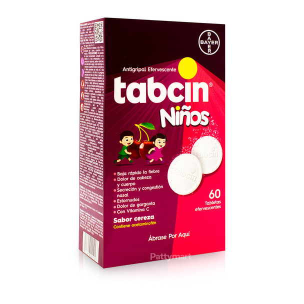 Tabcin Children's Effervescent Cold Medicine Cherry / Niños Gripa Efervecente Cereza x 60 tabs
