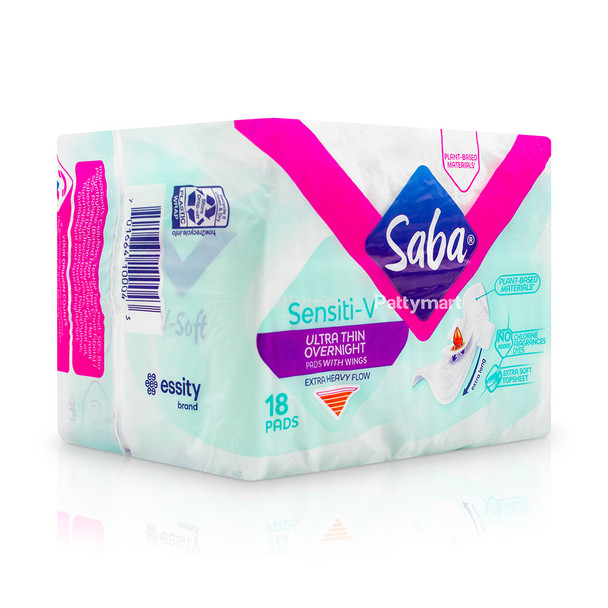Saba - Toallas Sanitarias Ultrafinas Sensiti-V Nocturnas / Sensiti-V Ultrathin Overnight Pads (18 Pads)