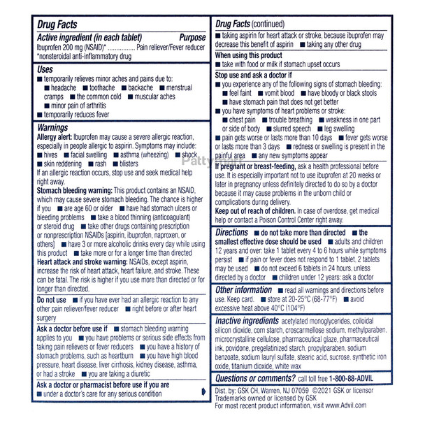 Advil - Tabletas de Ibuprofeno para Dolor y Fiebre / Ibuprofen Pain & Fever Relief Tablets (10 Tabs)