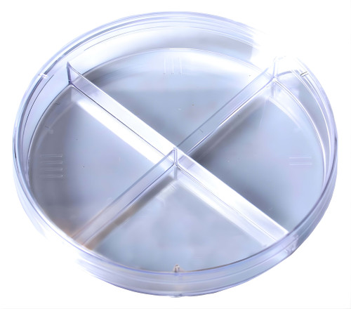 PETRI DISH 100X15MM QUAD PLATE SLIPPABLE NO RIM STERILE 500/CS(322803)