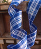 Royal Blue & White Plaid Wired Ribbon with Metallic Accents (2 sizes)