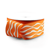 Orange w/White Wave Print Grosgrain Ribbon