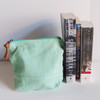 Wholesale Zippered Pouches, Washed Canvas Zipper Pouch with Leather Puller Mint Green 8" x 6.3" x 2.4" Gusset B686-77, Cotton Zipper Pouch Supplier | Packaging Decor