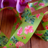 1 ½” x 10 meters Tropical Flamingos Green Satin Ribbon