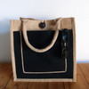 Jute Burlap Tote Bag with Black Pocket 12 x 12 x 7 ¾ inches