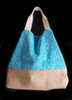 Washed Canvas Tote with Burlap Light Blue