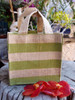 Jute Plant Tote with Green Stripes - 6" x 6" x 6"