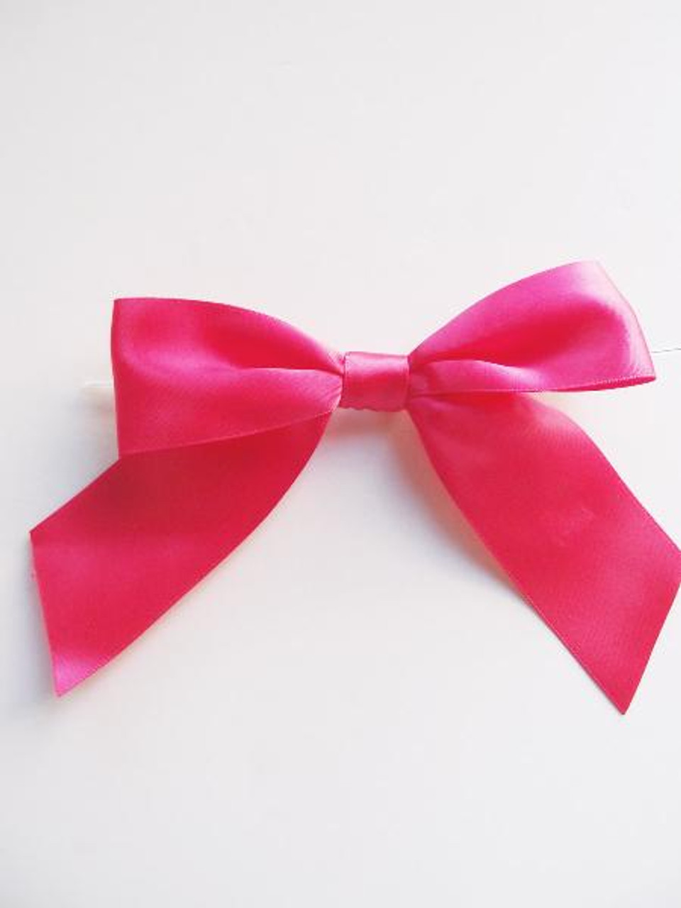 Hot Pink Satin Pre-tied Bows w/Twist-tie (4 sizes)