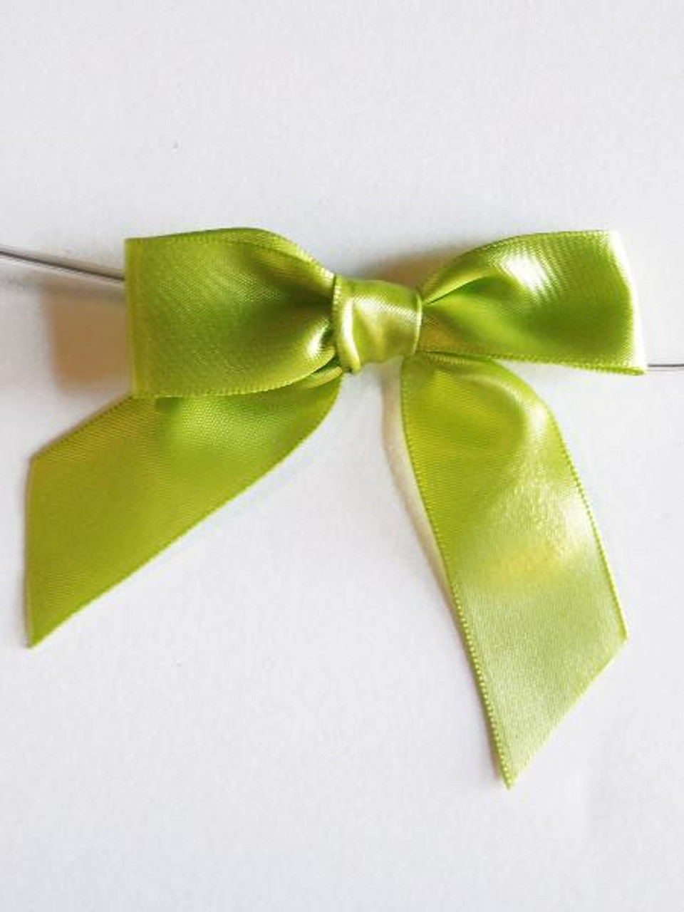 Lime Satin Pre-tied Bows w/Twist-tie (4 sizes)