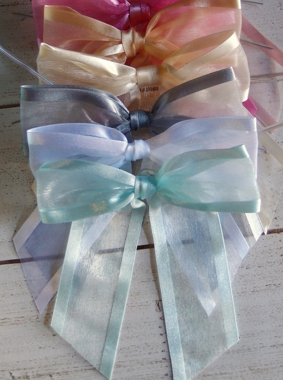 White Organza Satin Edge Pre-tied 4.5" Bow w/Twist-tie