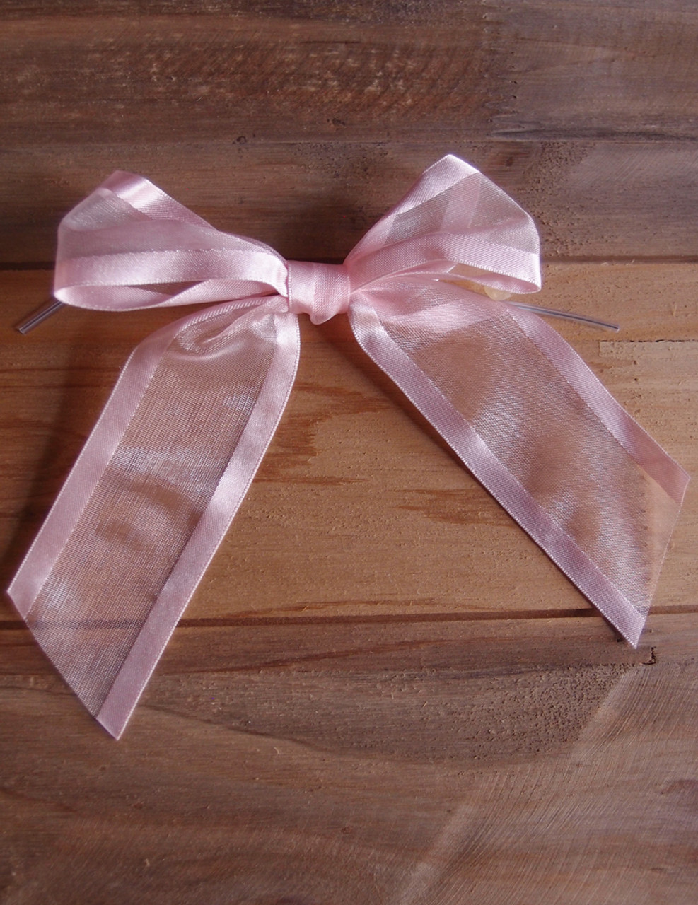 Pink Organza Satin Edge Pre-tied 4.5" Bow w/Twist-tie