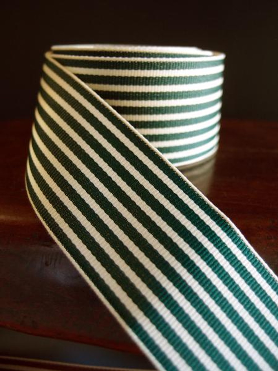 Green & Ivory Seersucker Striped Grosgrain (3 sizes)