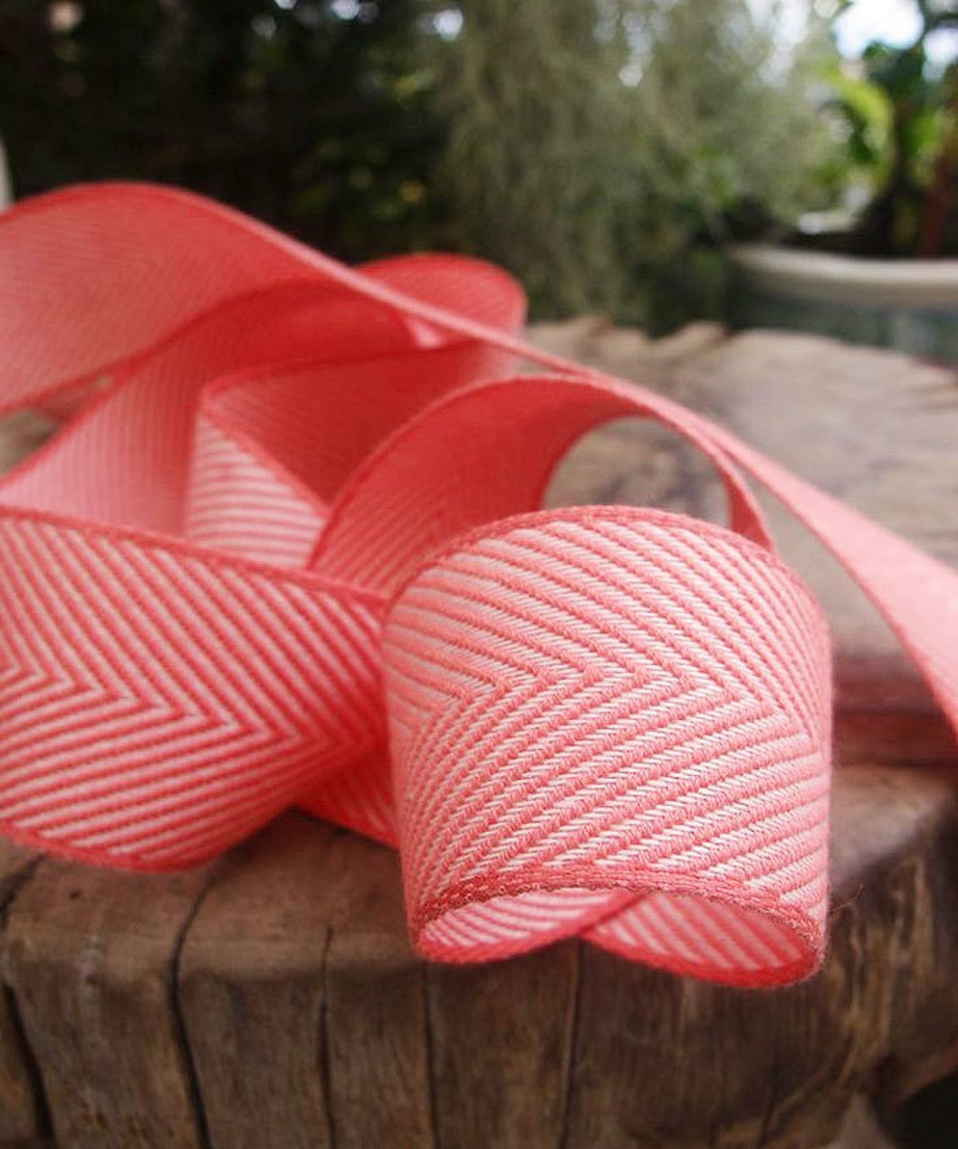 Coral Chevron Herringbone Cotton Ribbon 439-03, Wholesale Cotton Ribbon | Packaging Decor