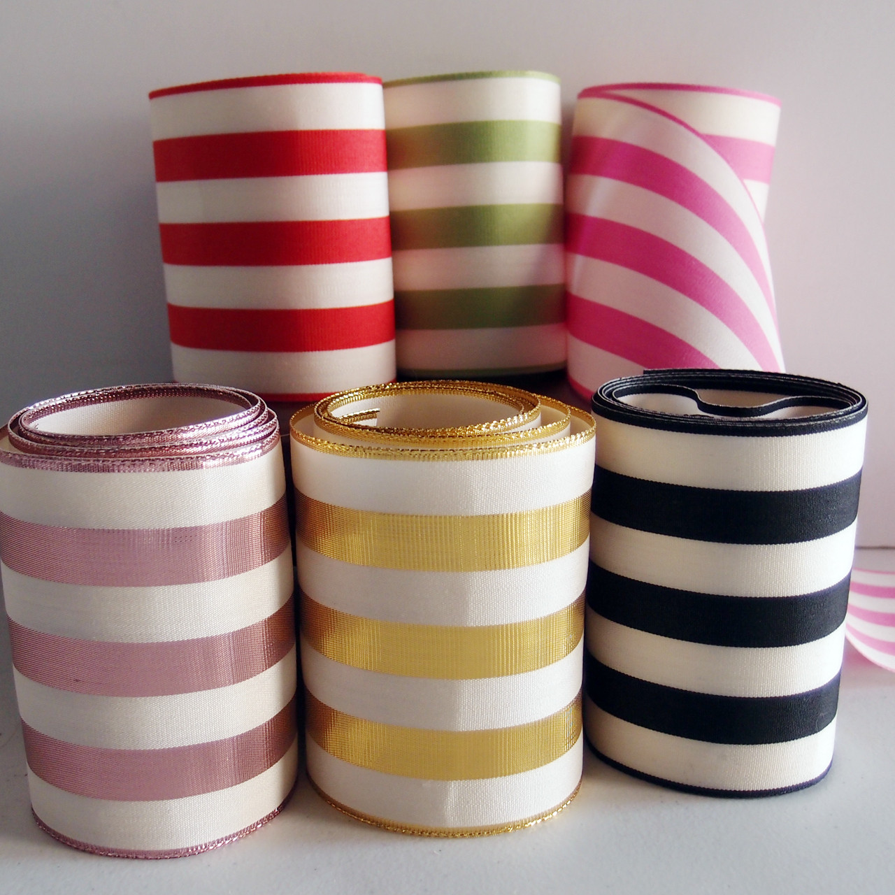 Hot Red & Ivory Striped Ribbon (5 sizes)