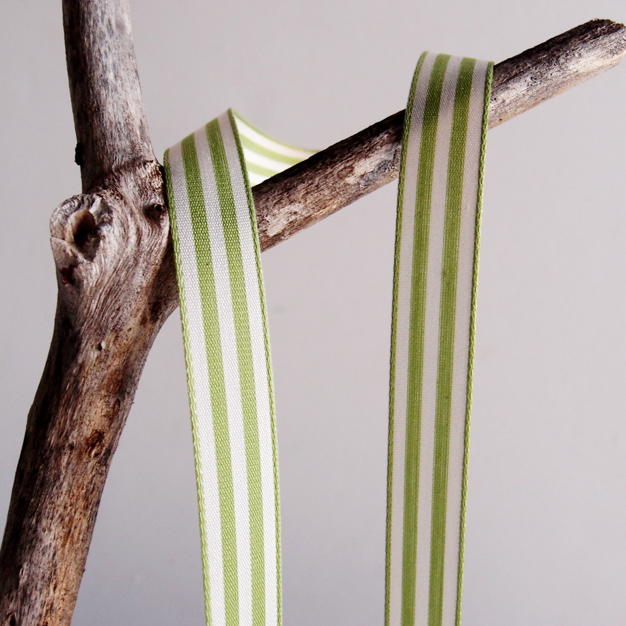 Lime Green & Ivory Striped Ribbon (5 sizes)